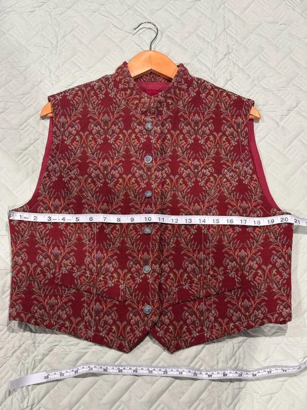 Vintage Tapestry Vest Red Floral Western Boho Button Front Size XL - Picture 6 of 7